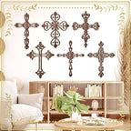 Soaoo 6 Pcs Wooden Wall Hanging Cross - Religious Antique Wall Decor Hand Carved for Home, Living Room - Catholic Crucifix, 12 x 8 Inch (Wood Color)