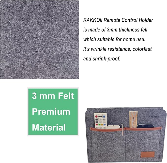 Bedside Caddy, Sofa Caddy, Storage Organizer Pocket for Dorm, Bedroom, 5 Pockets Felt Organizer for Magazine, Remote, Phone, Tablet, Pad, Glasses, Pen, Remote Control (Grey-Short)