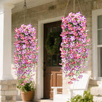Waipfaru Artificial Petunias Flowers for Outdoors, 2 Pcs UV Resistant Fake Hanging Plants Spring Outside Decor, Faux Silk Flowers Long Trailing Vines for Outdoor Planters Porch Garden (Purple Fuchsia)