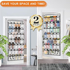 Aheroi 2 Pack 35 Pockets Over Door Shoe Organizer, White, Holds Up to 40 lbs, Mesh Pockets, Foldable, Hanging Shoe Rack