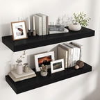 Venusmiles Floating Shelves for Wall, 40" W x 12" D x 2" H, 2 Pack of Long Wall Mounted Engineered Wood Shelves with Invisible Brackets for Living Room, Bedroom, Bathroom, Kitchen Decor, Black
