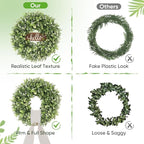 20" Boxwood Wreath for Front Door - UV Resistant Artificial Greenery Wreath with Detachable Hello Sign & Sash, All-Season Spring or Summer Wreaths Decorative Wreath for Indoor/Outdoor Wall