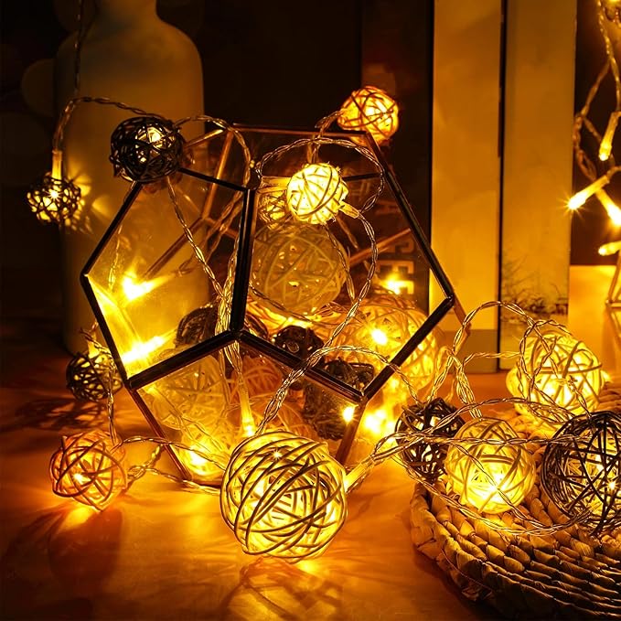 Patelai 36 Pcs Wicker Rattan Balls Decorative Balls for Vase Centerpiece Bowls Orbs Filler for Home Decor,4 Sizes(White, Wood Color, Light Tan, Coffee,2.4'',2'',1.6'',1.2'')