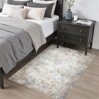 Washable Area Rug 3x5 Entryway Rug: Washable Modern Abstract Soft Thin Rug Indoor Floor No Slip Stain Resistant Carpet for Bedroom Dining Room Farmhouse Nursery Home Office - Brown Grey