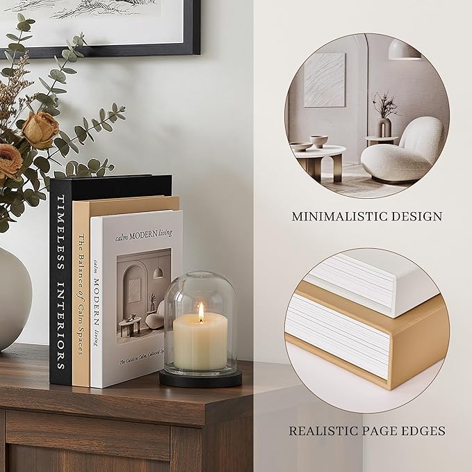 JARLINK Beautiful Decorative Books, Set of 3 Stackable Fake Books for Coffee Table, Shelf & Mantel Decor - Modern Home Decoration with Hidden Storage for Photos, Keepsakes & Living Room Styling, Black