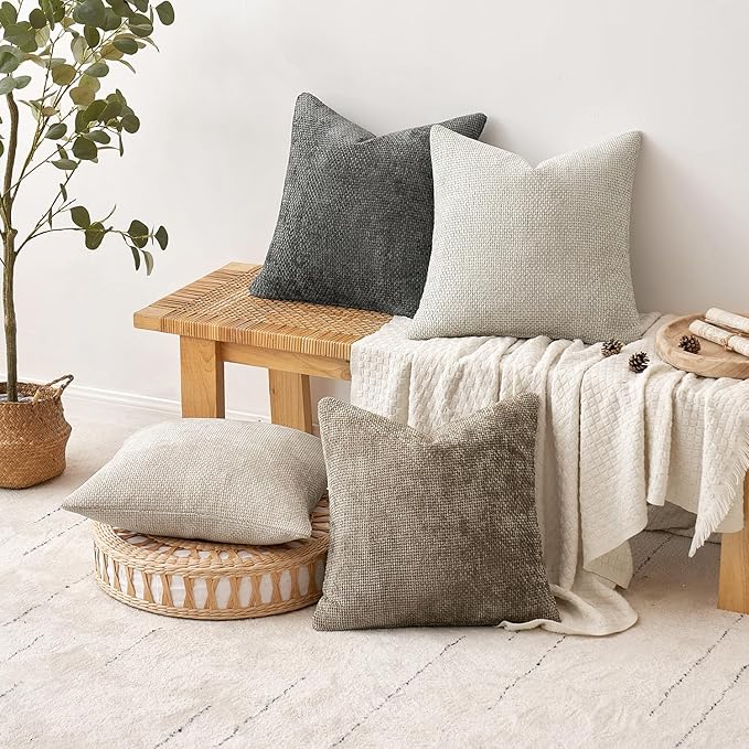 MIULEE Pack of 4 Couch Throw Pillow Covers 16x16 Inch Neutral Soft Decorative Pillow Covers Farmhouse Boho Cushion Covers for Spring Home Decor Sofa Bedroom Living Room