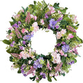 24 Inch Spring Summer Wreaths for Front Door, Purple Pink Hydrangea Wreath with Wildflowers Purple Forsythia, Artificial Silk Floral Wreath Farmhouse Rustic Decor for Outdoor Wall Window Home