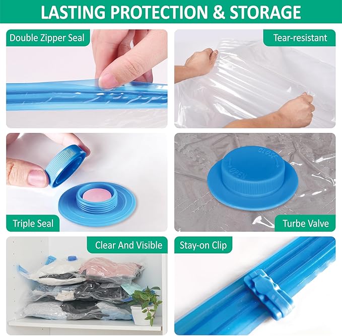 Cozy Essential Travel Vacuum Storage Bags with Rechargeable Cordless Electric Pump, Space Saver Bags for Luggage, Suitcase, Carry-On, for Clothes, Blankets, Comforters, Pillows, 6 Combo