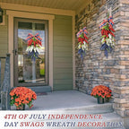 24inch Patriotic Red, White and Blue Floral Swag Wreath for Front Door Patriotic American Floral Teardrop Swags 4th of July Independence Day Rings Wreaths for Pillars Porch Wall Window Decor