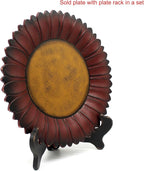 CVHOMEDECO. Sunflower Plate with Rack Country Vintage Display Wooden Plate Home and Office Décor Art, 11 Inch (Burgundy Plate with Rack)