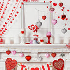 36PCS Heart Ornaments, 2 Sizes Shaped Hanging Ornaments in Red Pink Silver Colors, Glossy Baubles for Love Day Decor, Decorations for Wedding Party