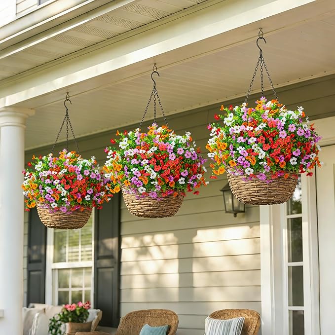 Fake Artificial Flowers for Outdoors Faux Plants Outside Indoor,UV Resistant Realistic Silk Daisy for Home Patio Garden Back Yard Front Poch Decor Spring Summer(12 Bunches,4 Multi Colors)