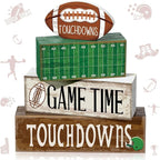 Yuntau 4 Pcs Fall Football Table Decorations Football Tiered Tray Decor Autumn Wooden Blocks Sign Game Time Touchdowns Centerpiece Decorative Faux Book Stack for Coffee Table Fireplace Mantel Shelf