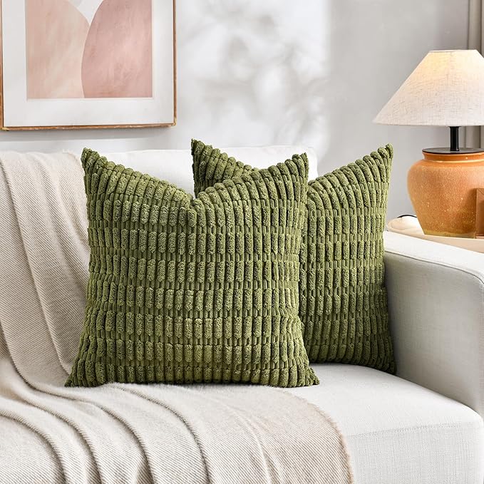 Fancy Homi 4 Packs Decorative Throw Pillow Covers for Living Room Couch Bed, Modern Farmhouse Boho Home Décor Accent Cushion Case, 16" x 16", Moss Green