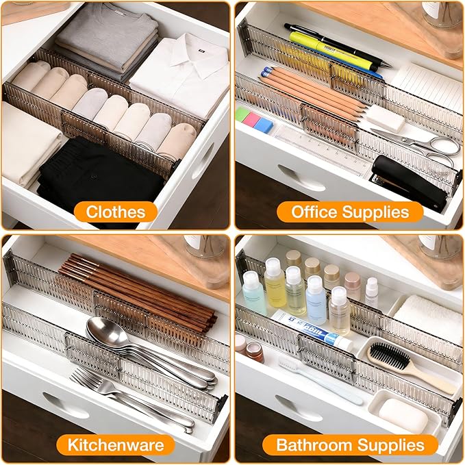 12 Pack Drawer Dividers 3.15" High 10.83-20.08'' Adjustable Dresser Dividers Organizers,Plastic Expandable Drawer Separators For Clothes, Underwear Cosmetic