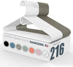 Neaties Super Heavy Duty Clothes Hangers 100+ Pack (216 Count) - Made in The USA - 10lb Capacity, Thick Plastic Hangers for Pants, Coats, Jackets, Jeans and Adult Clothing - White & Gray