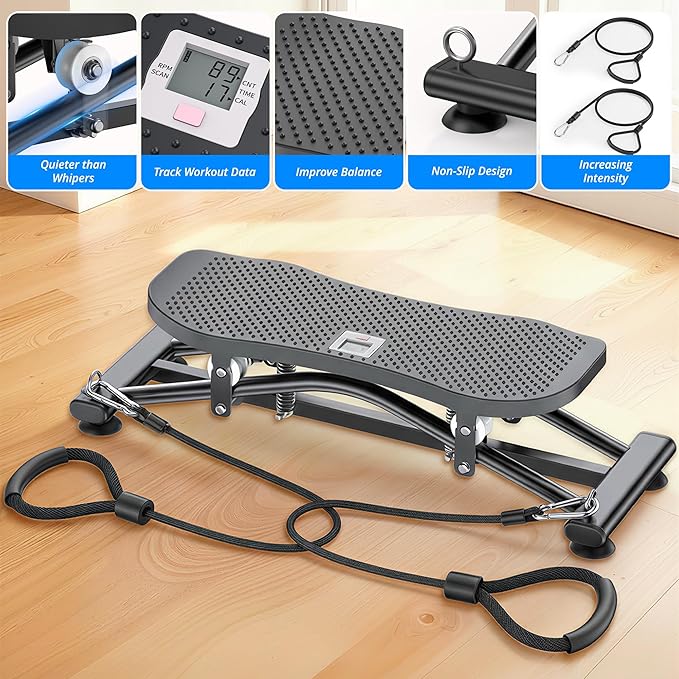 Balance Board with Resistance Bands, Versatile Rocking Stepper, Ski Machine & Wobble Board Featuring LCD Monitor, 330 lbs High-Capacity Side Steppers for Exercise at Home