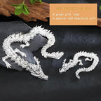 LIYAOLI 3D Printed Metal Articulated Chinese Dragon Figurine Statue Bookshelf Decor 15 Inch Silver Flexible Joints Luck Dragon for Home Office Desk Decoration