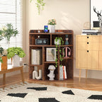 VECELO Corner Cube Shelf with USB Ports & Outlets, Modern Corner Toy Storage Rack with Adjustable Shlef, Wooden Display Bookshelf Bookcase for Living Room, Bedroom, Dining Room, Kitchen, Brown
