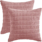 MIULEE Pack of 2 Corduroy Decorative Euro Throw Pillow Covers 24x24 Inch Soft Boho Striped Pillow Covers Modern Farmhouse Home Decor for Sofa Living Room Couch Bed Blush Pink Spring Valentine Decor