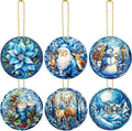 Vercraft 6 Pcs Winter Hanging Ornament Snowman Glass Style Christmas Tree Decoration Xmas Round Window Hanging Art Santa Claus Acrylic Ornament Deer Christmas Decorations