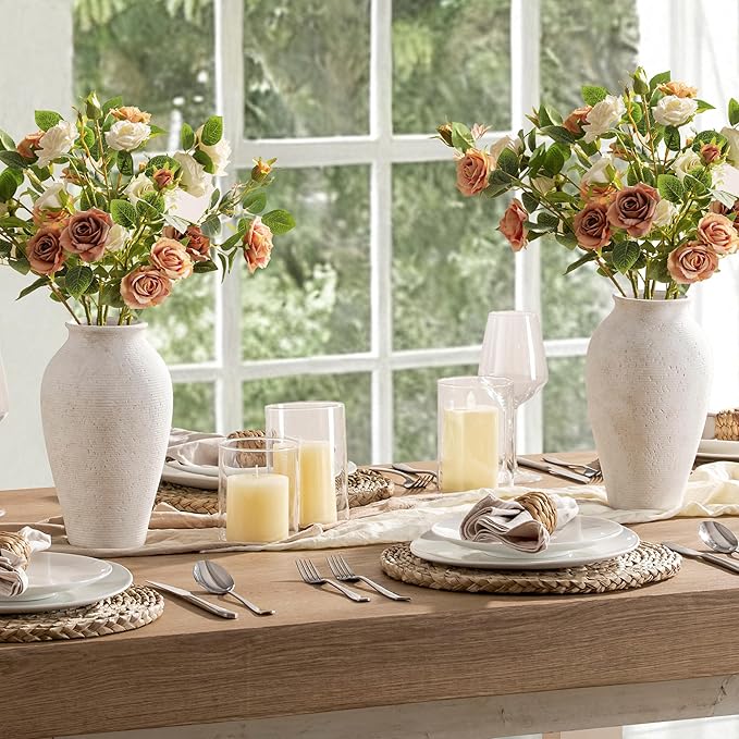 Ceramic Flower Vase Home Decor - Large Tall Farmhouse Table Vases Rustic Vintage Living Room Kitchen Bedroom Decorations for House Book Shelf Office Coffee Desk Dining Fireplace (11" Rustic)