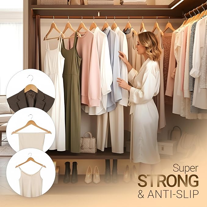 Utopia Home Premium Wooden Hangers 50 Pack - Durable & Slim Coat Hanger - Suit Hanger with 360-Degree Rotatable Hook - Wood Hangers with Shoulder Grooves (Natural Color)