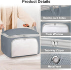 Comforter Storage Bag - 130L Blanket Storage Bags Front-opening Ultra Space Saving Self Compression Organizer, Washable Compression Bags for Storage Comforter Blanket, 2 Pack, Grey
