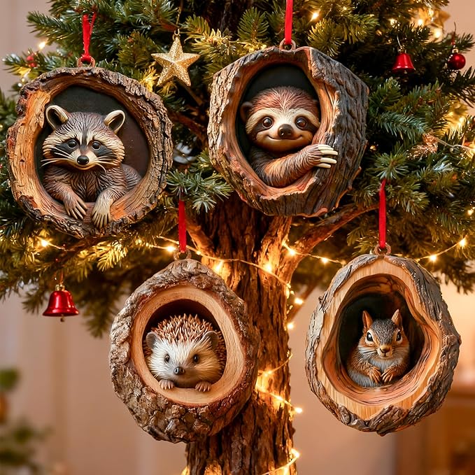 Forest Animal Christmas Ornaments, Valentines Day Gifts for Him Her, Funny Forest Animal Ornaments for Christmas Tree, 3D Resin Squirrel Ornaments Hanging for Animal Lovers & Easter Basket Stuffers