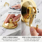Powerful Suction Cup Hooks, Lightweight Vacuum Wreath Hanger for Glass Door & Window, 20 lbs Large Waterproof Towel Hooks for Bathroom Shower, Removable No-Drill Utility Hooks, Gold Chrome