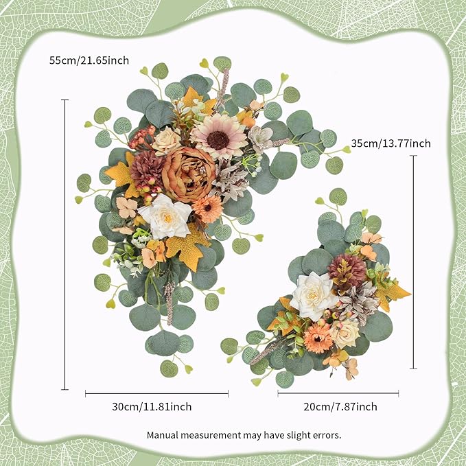 Odouzy Artificial Wedding Arch Flowers for Wedding Sign,Set of 2 for Wedding Welcome Ceremony Sign,Faux Floral Swags,Wedding, Banquet and Reception Backdrop Floral Decoration (Coffee Orange)