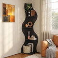 YOWOS Modern Corner Shelf, 5 Tier High Corner Bookshelf for Small Spaces, Scalloped Corner Bookshelf and Storage, Wooden Display Stand for Plants, Books and Decorations (Black)