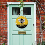 Bee Welcome Sign for Wreath Spring Summer Wooden Hanging Sign for Front Door Farmhouse Bumble Bee Decor Summer Door Hanger for Home Bedroom Living Room Indoor Outdoor Decorations 12"x12"