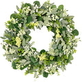 Vlorart 24-26 Inch Artificial Spring Summer Greenery Christmas Wreaths for Front Door Green Eucalyptus Leaf Wreath Decor Boxwood with Big Berries for Farmhouse Outside Year Round