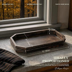 EOSAHR Rustic Decorative Tray with Beaded Edge for Room Decor - Retro Wooden Serving Tray for Coffee Table - Ideal for Makeup Vanity & Bedroom Display Room Decor Aesthetic(Distressed Black)