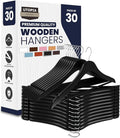 Utopia Home Premium Wooden Hangers 30 Pack - Durable & Slim Coat Hanger - Suit Hanger with 360-Degree Rotatable Hook - Wood Hangers with Shoulder Grooves (Black)