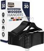 Utopia Home Premium Wooden Hangers 30 Pack - Durable & Slim Coat Hanger - Suit Hanger with 360-Degree Rotatable Hook - Wood Hangers with Shoulder Grooves (Black)