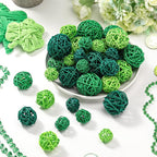 Patelai 36 Pcs Wicker Rattan Balls Decorative Balls for Vase Centerpiece Bowls Orbs Filler for Home Decor,4 Sizes(Dark, Grass Green, Fluorescent Green,2.4'',2'',1.6'',1.2'')