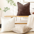 HPUK Fall Chenille Soft Throw Pillow Covers 18x18 Set of 2, Accent Cushion Covers for Living Room, Bedroom, Decorative Solid Color Pillow Covers for Couch, Sofa, Chair, Chocolate