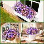INQCMY Artificial Fake Flowers for Outdoor Spring Decoration,12 Bundles Faux Silk Colorful Morning Glory with Eucalyptus UV Resistant Realistic Fake Plants for Outside Planter Porch Patio Yard Garden