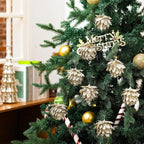 Jetec 8 Pieces Christmas Ornaments Glitter Christmas Tree Hanging Decoration Decorative Artificial Pine Cones Flowers Hanging Ornaments for Winter Wreath Holiday Decor(Champagne Gold)