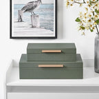 Decorative Box, Decorative Boxes with Lids 2-Set, Memory Box for Keepsakes, Beautiful PU Leather Decorative Storage Boxes in Style, Decor Box with Rose Metal Handle, Store Photos, Documents Green