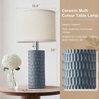 Reaketon 20.5" Modern Ceramic Table Lamps for Bedroom Set of 2, Bedside Lamps for Night Stands with Beige Lampshade, Farmhouse Table Lamp for Living Room Office Dorm, Grey