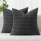 MIULEE Pack of 2 Corduroy Decorative Throw Pillow Covers 24x24 Inch Soft Boho Striped Pillow Covers Modern Farmhouse Home Decor for Sofa Living Room Couch Bed Dark Grey