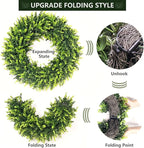 Set of 2, 24-26'' Large Boxwood Wreath for Front Door, Porch, Window - Foldable Greenery Boxwood Wreaths for Farmhouse Wedding Decor - Spring, Summer, Fall, All Seasons (with Bow)