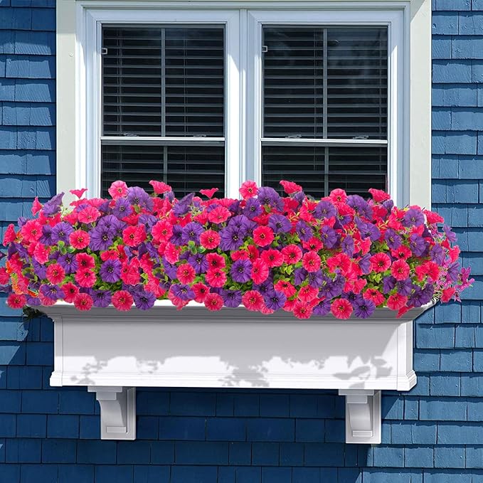 12 Bundles Morning Glory Artificial Flowers for Outdoor Decoration UV Resistant Fake Plastic Plants Artificial Greenery for Indoor Outdoor Garden Patio Window Box Home Decor