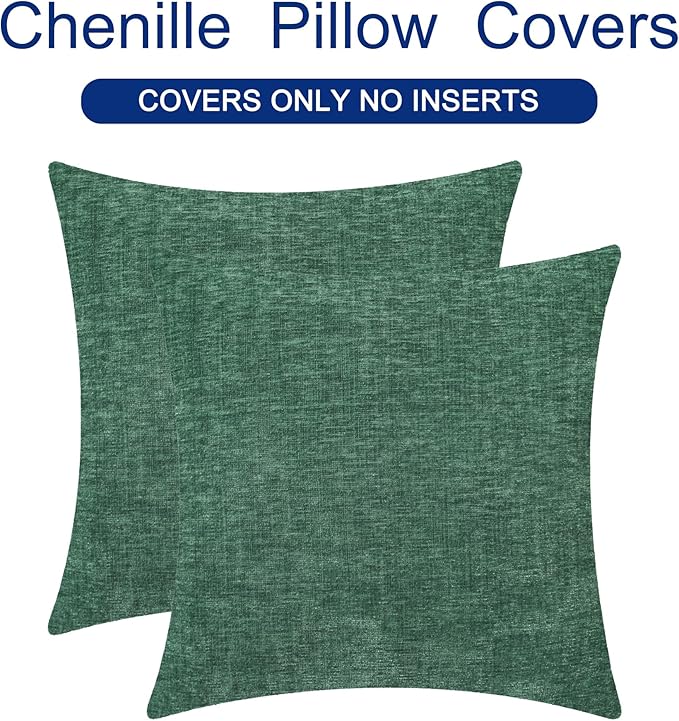 CaliTime Christmas Throw Pillow Covers Decorative 22 X 22 Inches Pack of 2 Cozy Chenille Cushion Cases for Couch Sofa Bed Living Room Home Dark Green