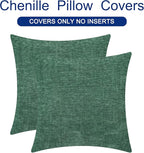 CaliTime Christmas Throw Pillow Covers Decorative 22 X 22 Inches Pack of 2 Cozy Chenille Cushion Cases for Couch Sofa Bed Living Room Home Dark Green