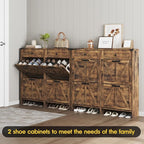 Shoe Cabinet with 4 Flip Drawers & 2 Drawers,Farmhouse Shoe Storage Cabinet for Entryway,Slim Freestanding Organizer Rack for Front Door Entrance,Rustic Brown