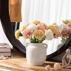 Ceramic Flower Vase Home Decor - 6 Inch Farmhouse Rustic White Table Vases with Handle Living Room Decoration Decorative Vintage Pottery for Kitchen Shelf Coffee Dining Desk Bookshelf Fireplace